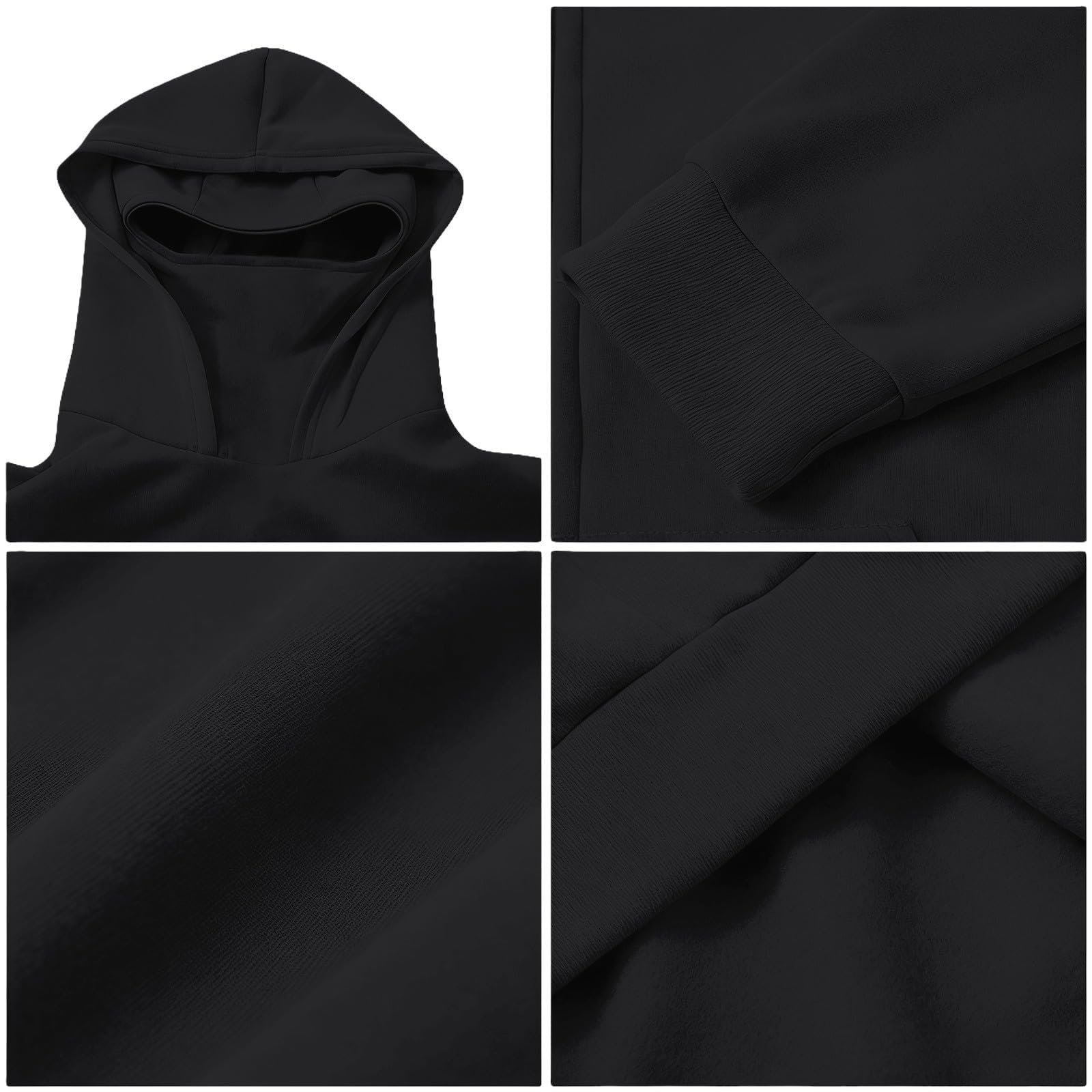 Балаклава Худи Xs Унисекс Детская Балаклава для Мальчиков и Девочек на Молнии с Маской для Лица Легкая Куртка Толстовки с Длинным Рукавом Ninja Худи на Молнии Однотонная Основная Теплая Объемная, фото №6