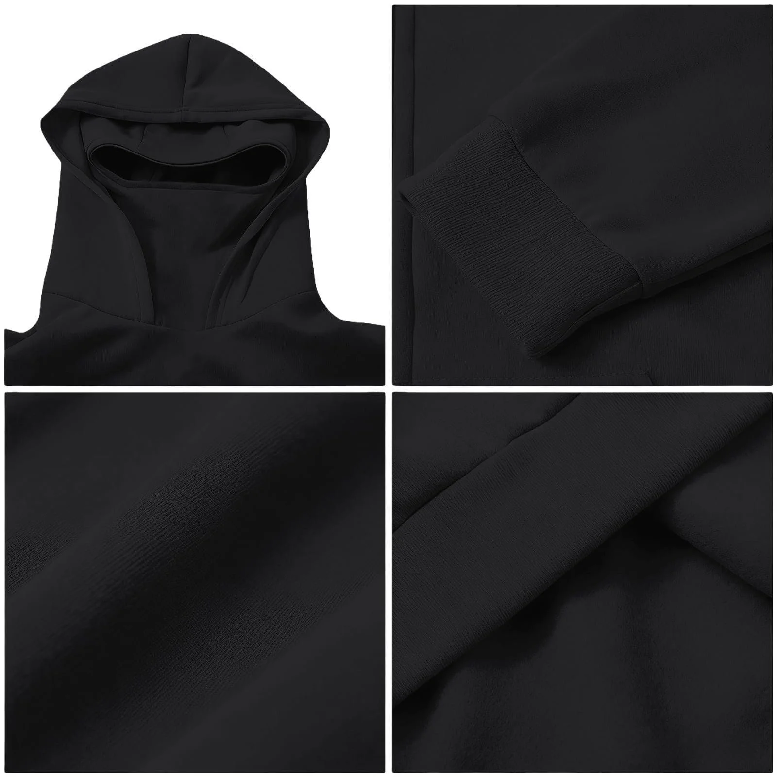 Балаклава Худи Xs Унисекс Детская Балаклава для Мальчиков и Девочек на Молнии с Маской для Лица Легкая Куртка Толстовки с Длинным Рукавом Ninja Худи на Молнии Однотонная Основная Теплая Объемная, фото №6