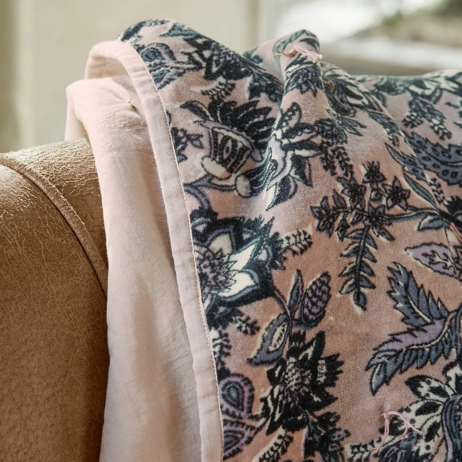 Покривало Loberon Elarion Квітковий візерунок М'який на дотик Рожевий/Блакитний, фото №6