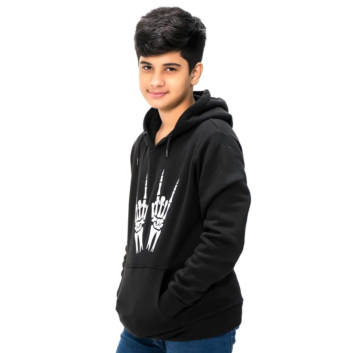 Худі NOROZE для хлопчиків, з капюшоном, малюнок - череп, скелет, руки, плеєр, фото №3