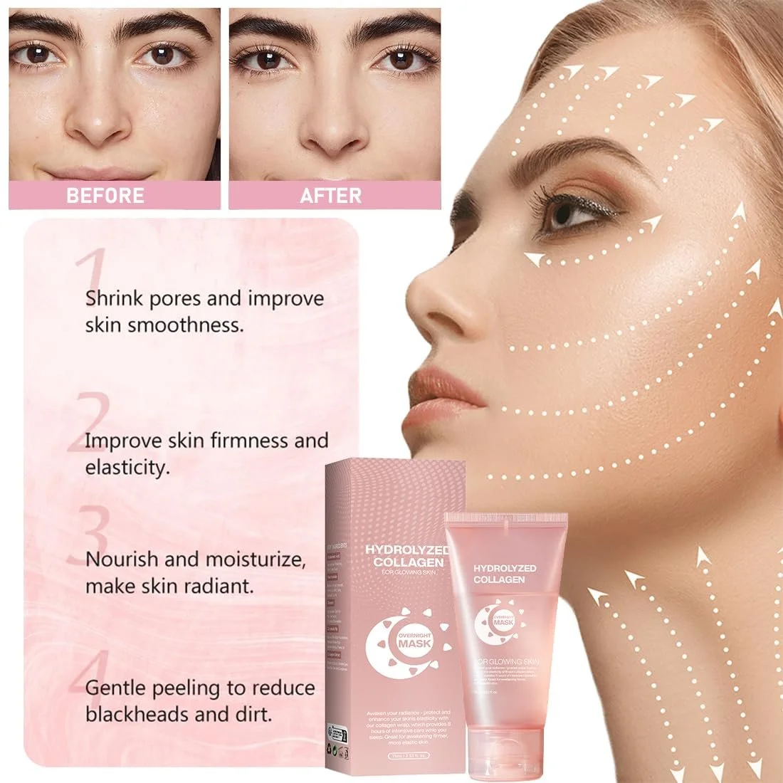 Маска Ночная Collagen, Маска для Лица Collagen Overnight, Корейская Маска-Пленка Collagen - Глубокое Увлажнение, Уменьшает Морщины и Улучшает Эластичность Кожи (Упаковка 1/Набор Discovery), фото №5