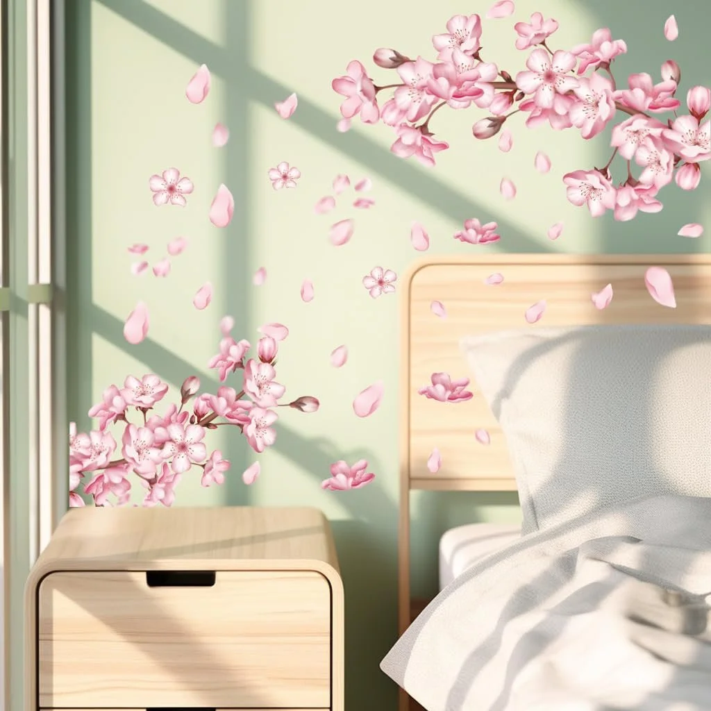 Настінна наклейка Pink Peach Blossom Romantic Botanical Flower знімна рожева, фото №2