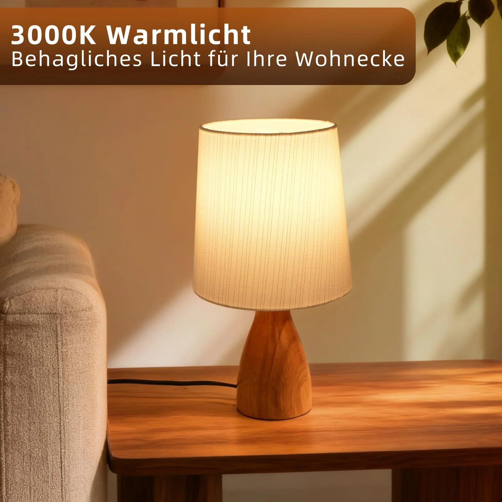 Настільна лампа Aukimo Wood Бежева Льняна E14 3000 K LED, фото №3