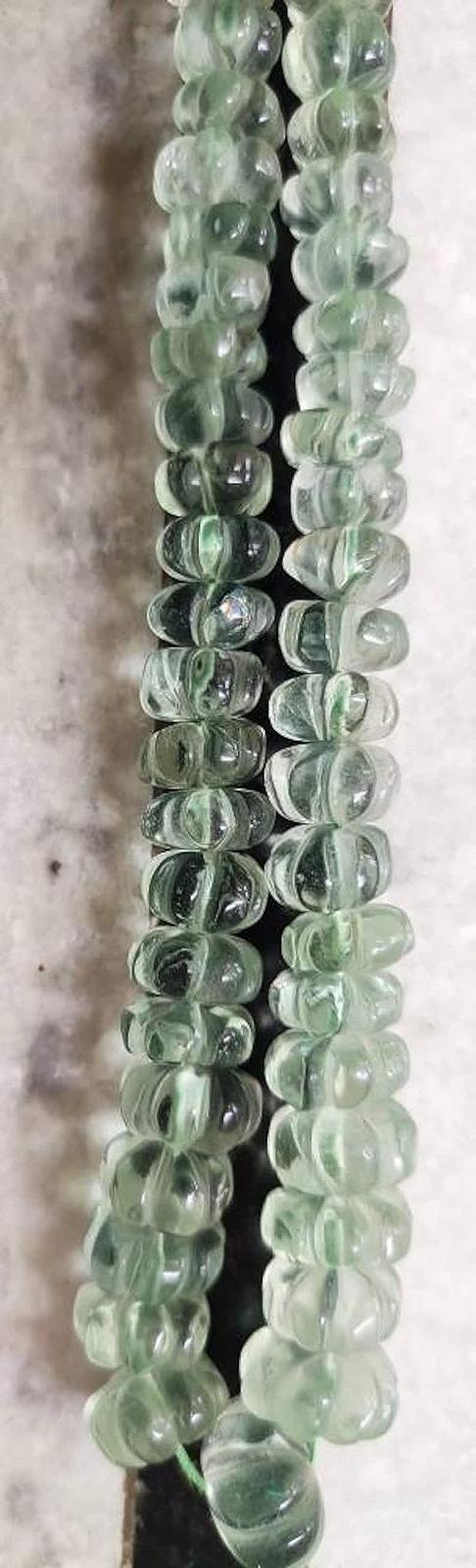 Натуральный флюорит, гладкие бусины-арбузы, 6.5-12 мм, нить длиной 20 см, фото №2