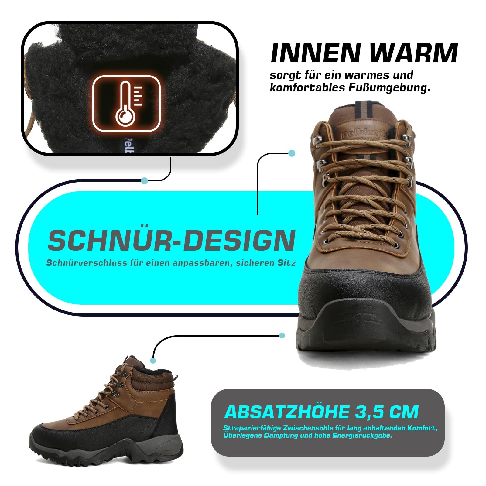 Трекинговые ботинки Bergschuhe зимние, Мужские зимние ботинки с теплой подкладкой, Удобные зимние сапоги Водонепроницаемые туристические ботинки Снежные сапоги для активного отдыха, Мужская обувь для трейлраннинга, фото №4