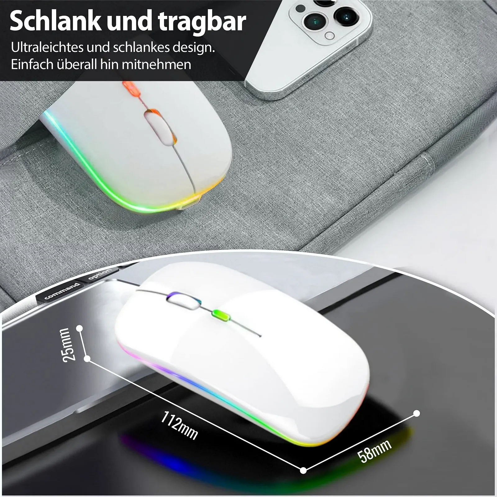 Мышь GLOBAL TECH Беспроводная Перезаряжаемая USB, 2.4G, Белая, фото №6