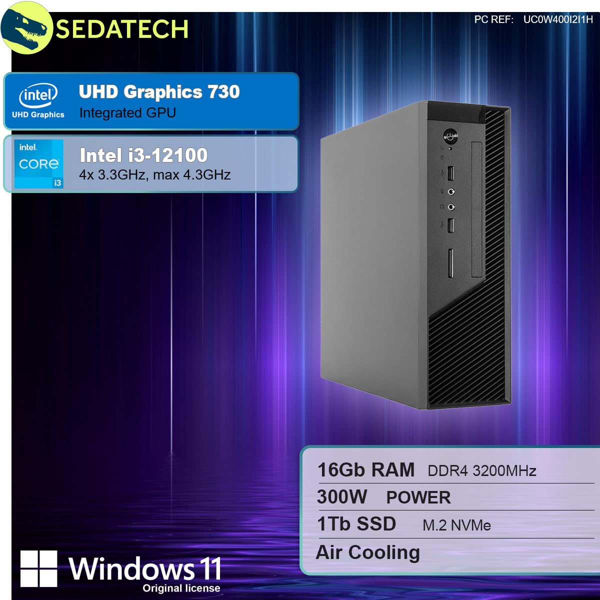 Mini Sedatech PC Workstation Intel i3-12100 16 GB RAM 1TB SSD M.2 DVD-RW Windows 11, фото №2