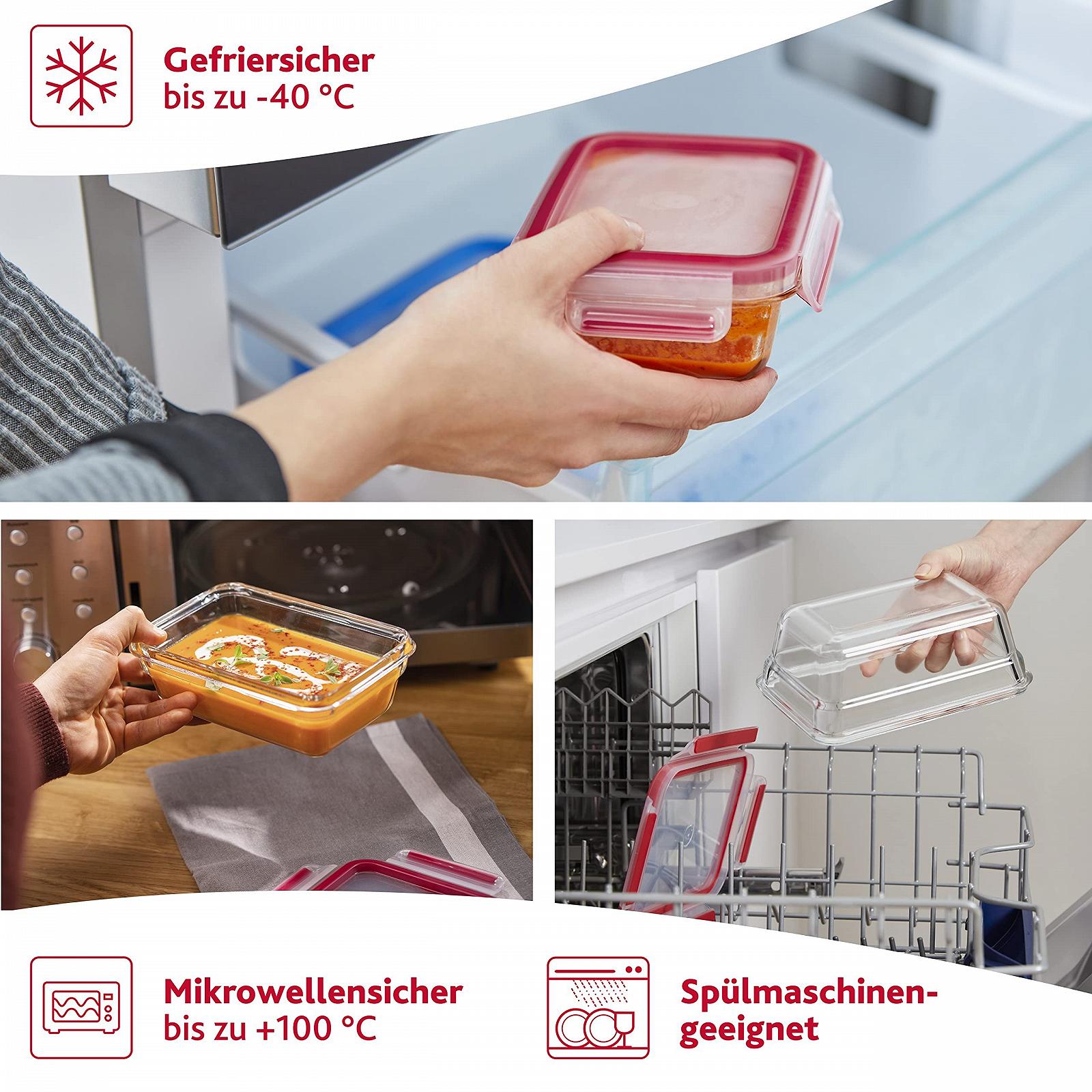 Контейнер для зберігання продуктів Emsa Clip & Close 516244 Прямокутний Скляний 0.7 л Прозорий/Червоний, фото №7