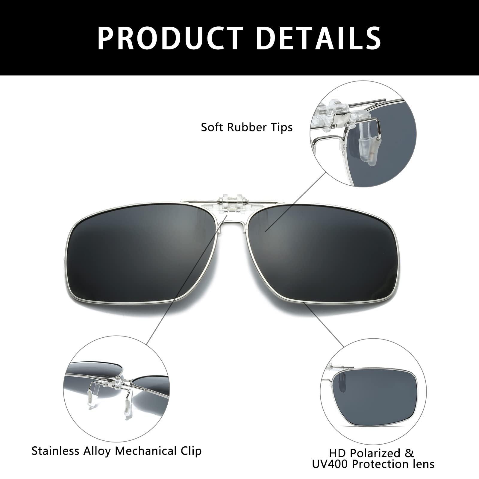 Сонцезахисні окуляри кліп-он YAMEIZE Поляризовані UV400, фото №4