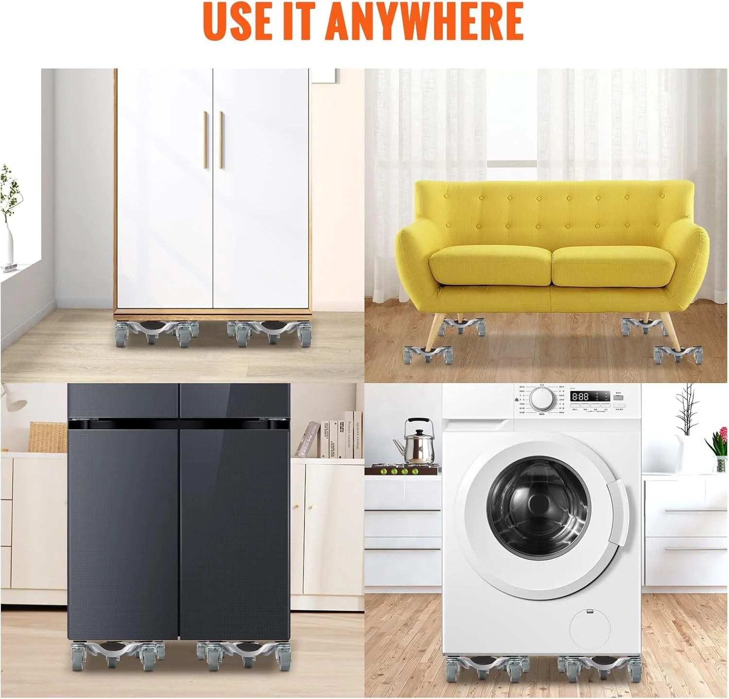 Набір меблевих візків-триног VEVOR JYS-135 / 4 шт. в комплекті / Загальна вантажопідйомність 114 кг / 360° поворотні колеса PP / Міцна вуглецева сталь / Сірі, фото №7 Набір меблевих візків-триног VEVOR JYS-135 / 4 шт. в комплекті / Загальна вантажопідйомність 114 кг / 360° поворотні колеса PP / Міцна вуглецева сталь / Сірі, фото №7