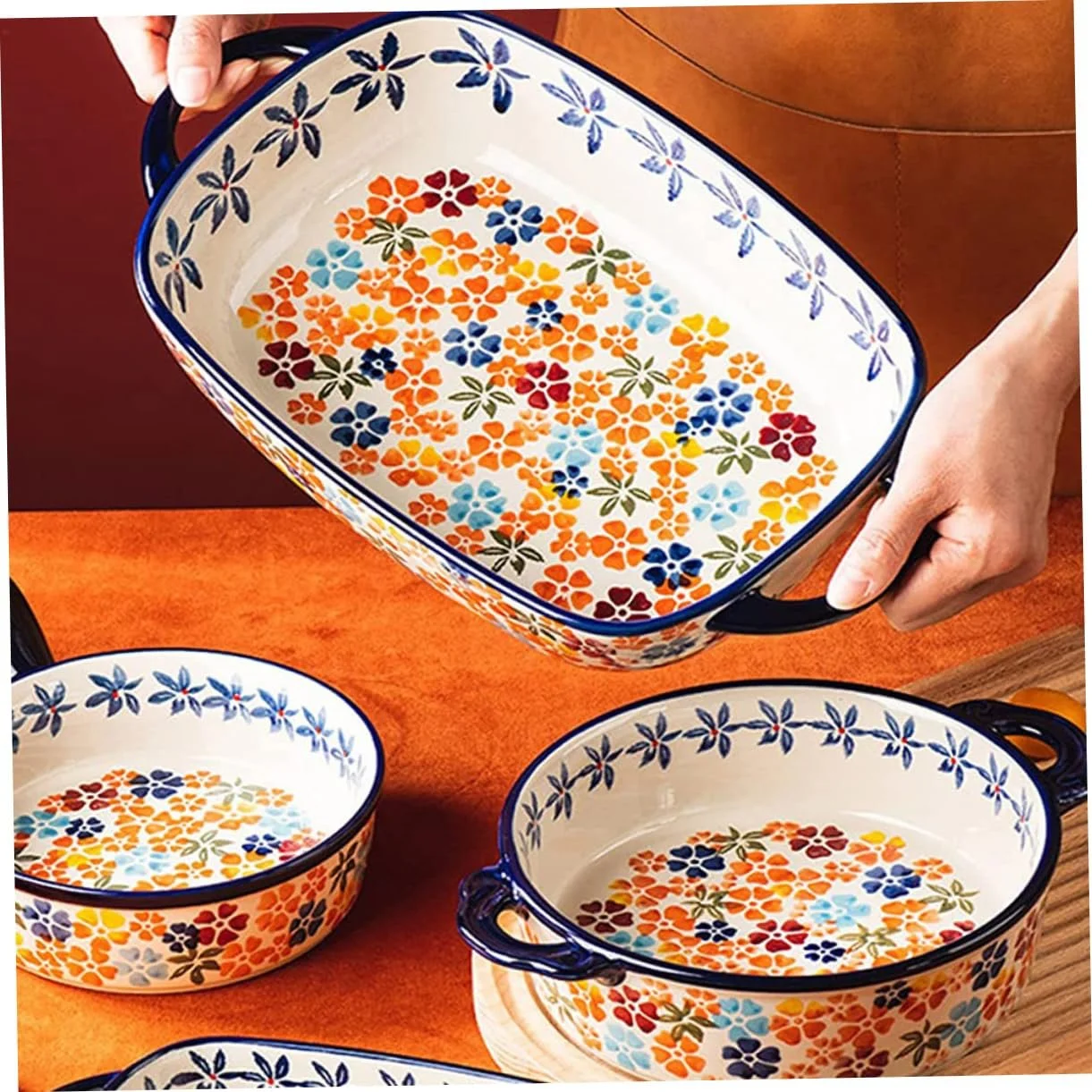 Керамическая форма для запекания Happyyami с двумя ручками термостойкая для риса и пасты, фото №6