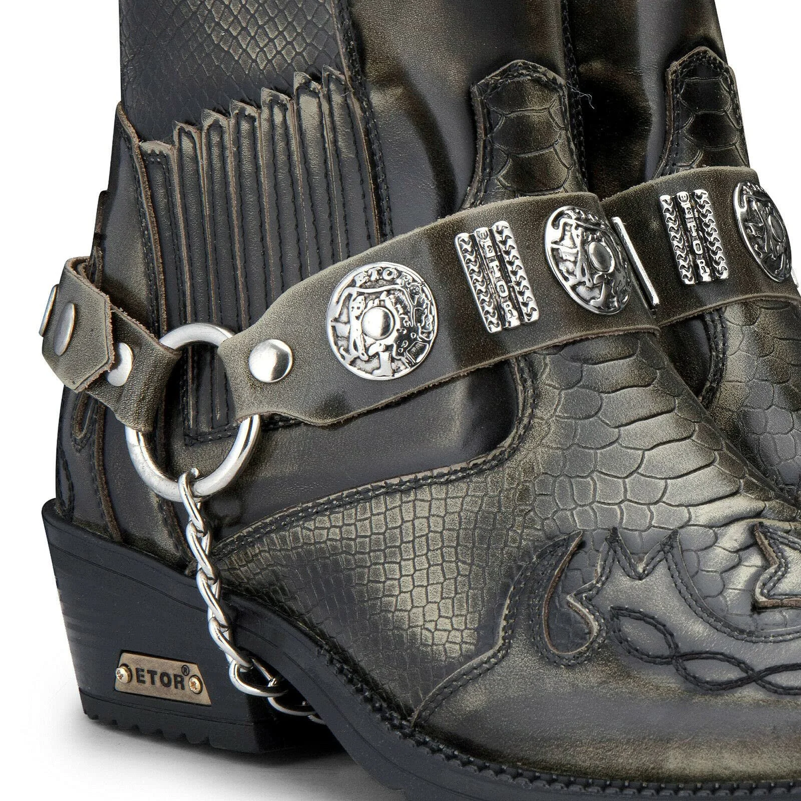 Черевики Чоловічі З Натуральної Шкіри З Тисненням Під Крокодила Байкерський Дизайн, фото №3