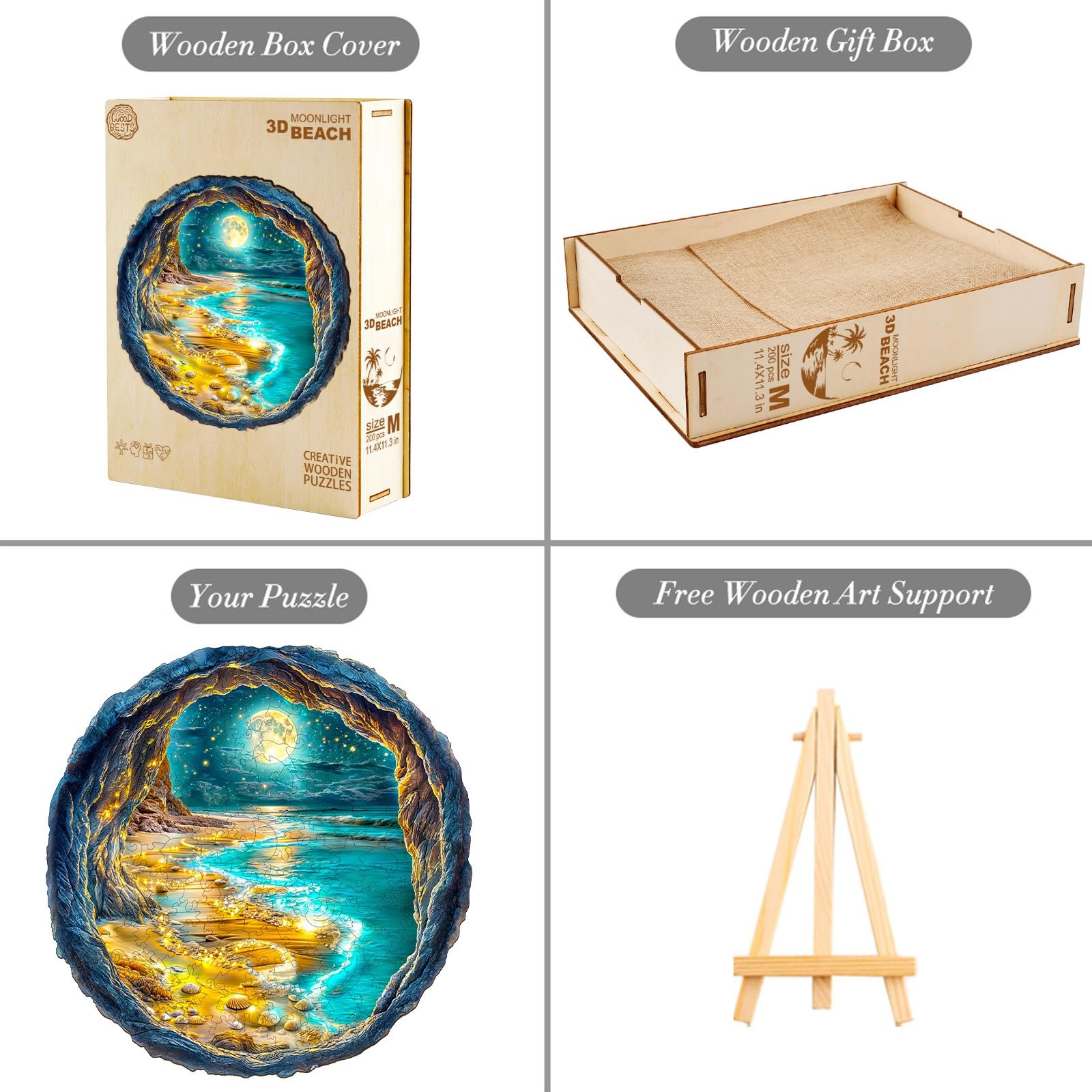 Пазл дерев'яний Moonlight Beach з подарунковою коробкою, 200 елементів, 29 x 28.6 см, фото №4