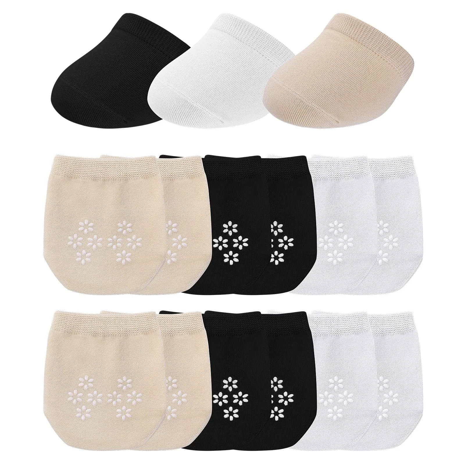 Носки Yolev женские для передней части стопы, 9 пар, нескользящие, силиконовые точки, невидимые носки, носки для пальцев, для балетных туфель, для высоких каблуков, белый, черный, телесный, фото №8