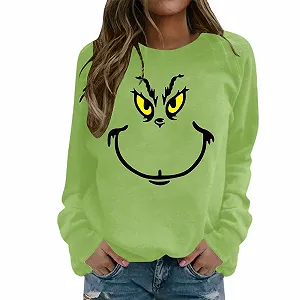 Рождественский свитер BHXUTK Зимний Рождественский Пуловер Рождественский Свитшот Топы с Длинными Рукавами Свитшот с Круглым Вырезом Рождественский Пуловер Элегантный Рождественский Пуловер для Женщин Девушек-Подростков - Фото 1