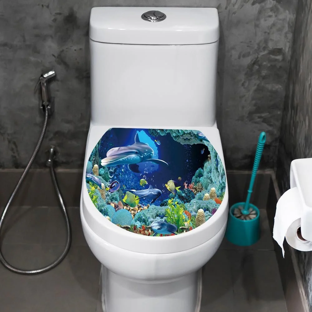 Наклейка на кришку унітазу Fishes Dolphin Decorative Decal, фото №6