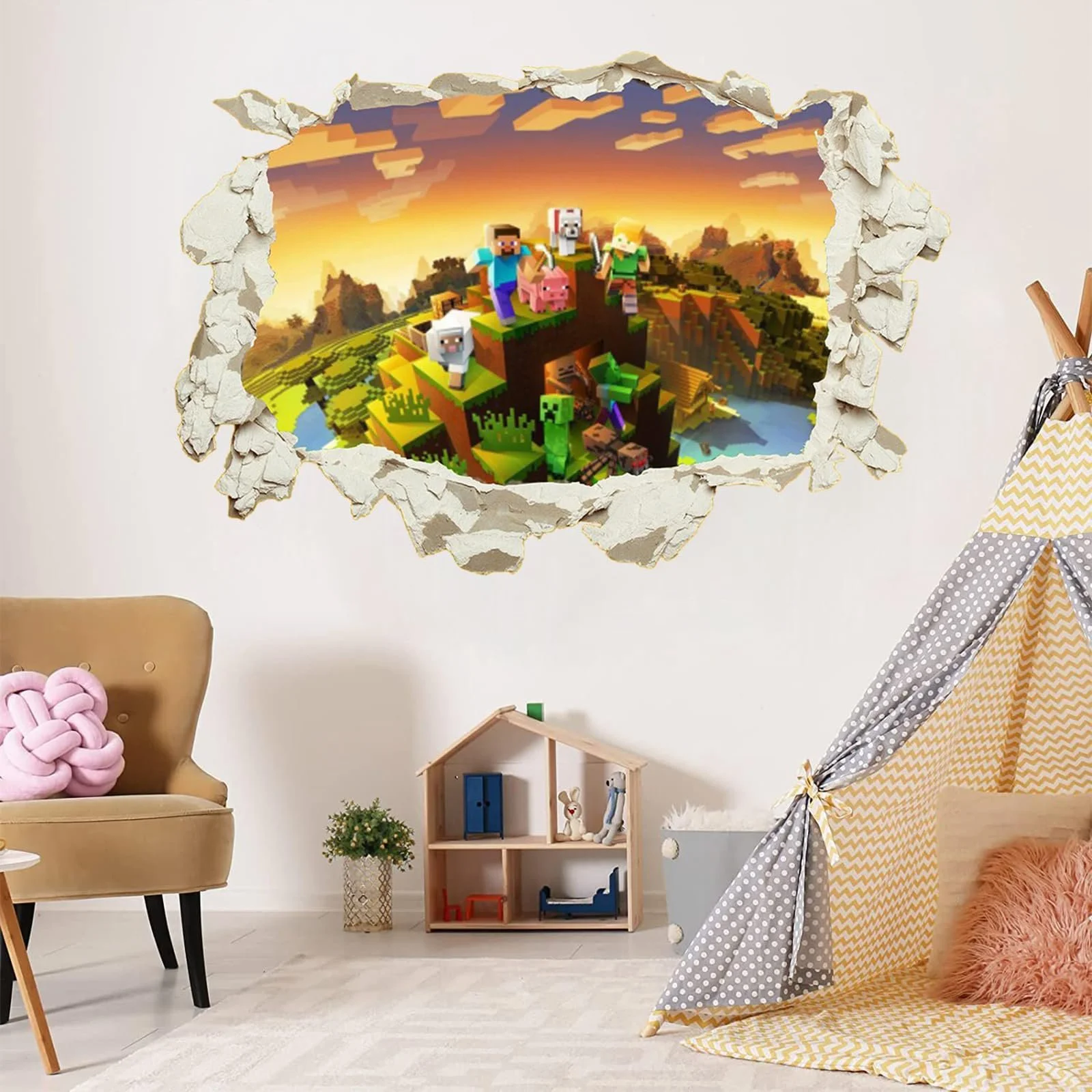 Наклейки на стіну 3D Games для вітальні та ігрової зони мультяшні знімні 40 x 60 см, фото №3