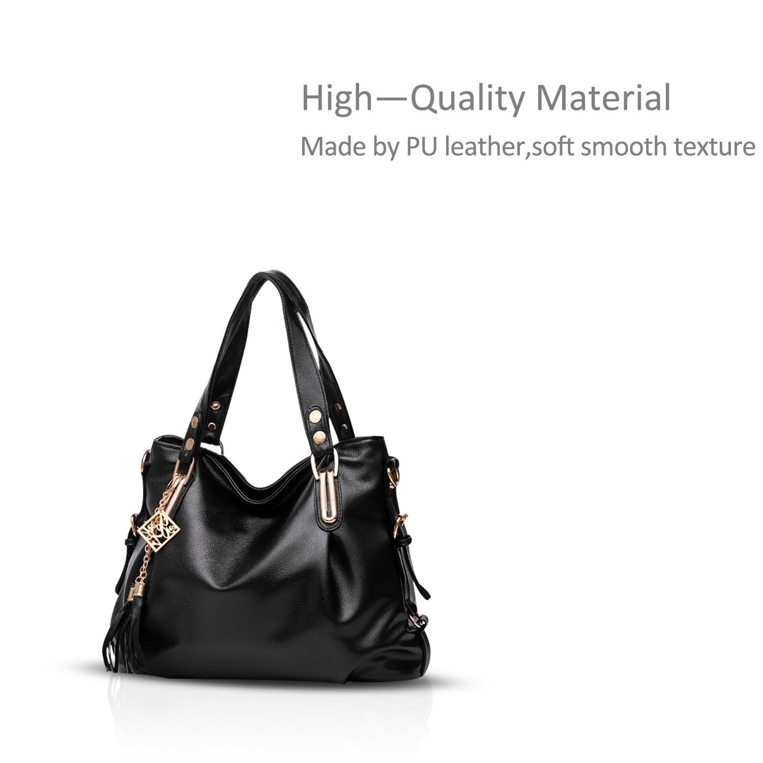 Сумка з верхньою ручкою Nicole&Doris класична модна повсякденна м'яка портативна на плече жіноча, месенджер, чорного кольору, фото №3 Сумка з верхньою ручкою Nicole&Doris класична модна повсякденна м'яка портативна на плече жіноча, месенджер, чорного кольору, фото №3