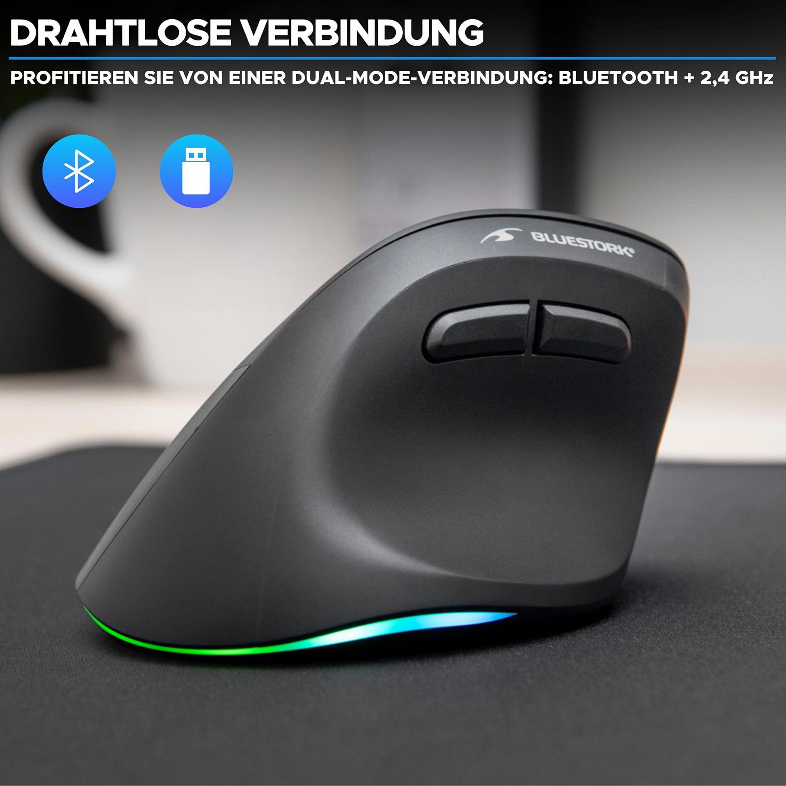 Мышь Bluestork Беспроводная вертикальная эргономичная 800-2400dpi 6 кнопок RGB Для левшей, фото №5