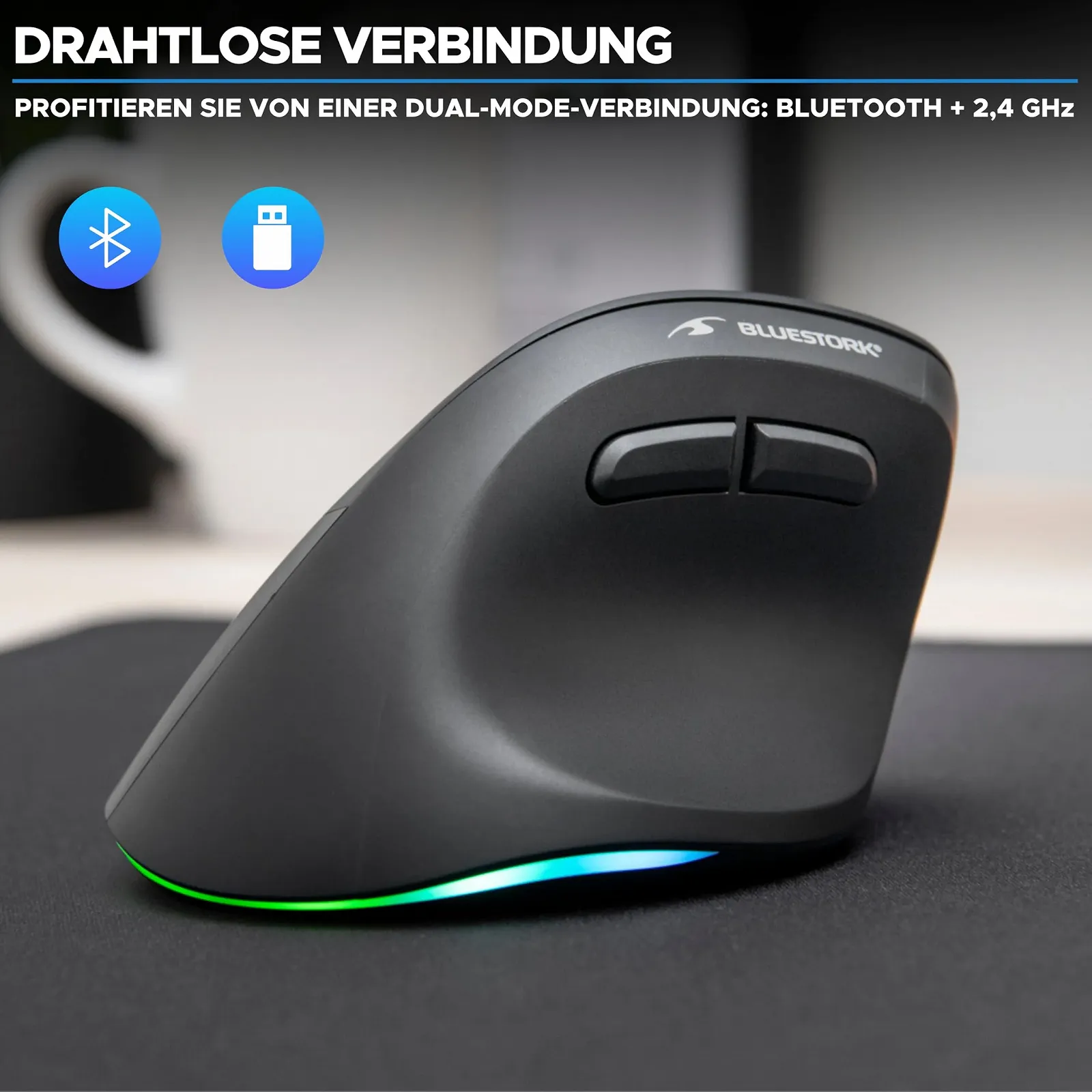 Мышь Bluestork Беспроводная вертикальная эргономичная 800-2400dpi 6 кнопок RGB Для левшей, фото №5 Мышь Bluestork Беспроводная вертикальная эргономичная 800-2400dpi 6 кнопок RGB Для левшей, фото №5