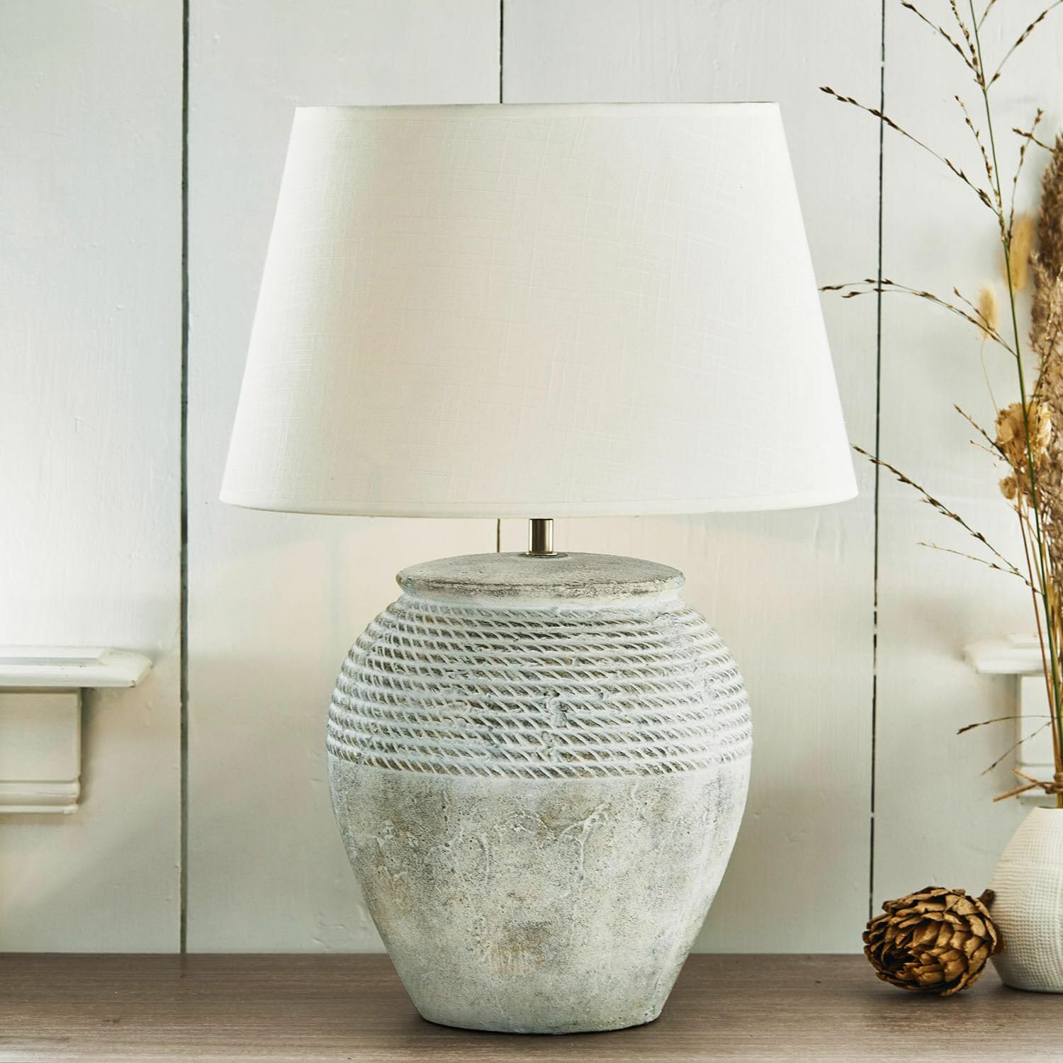 Настільна лампа LOBERON Brookline кераміка льон Сірий/Кремовий, фото №2