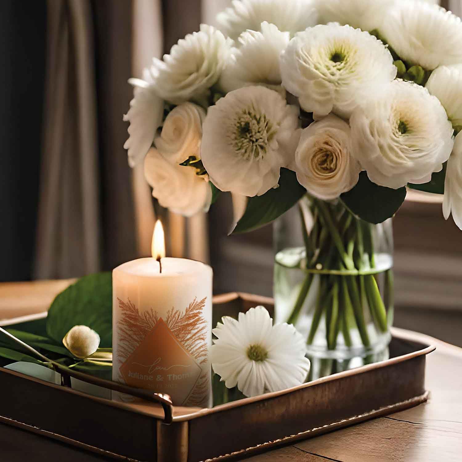 Свеча GRAVURZEILE Small Tropical Pampas Grass Персонализированная Pillar Candle Белый 120/58 мм, фото №5