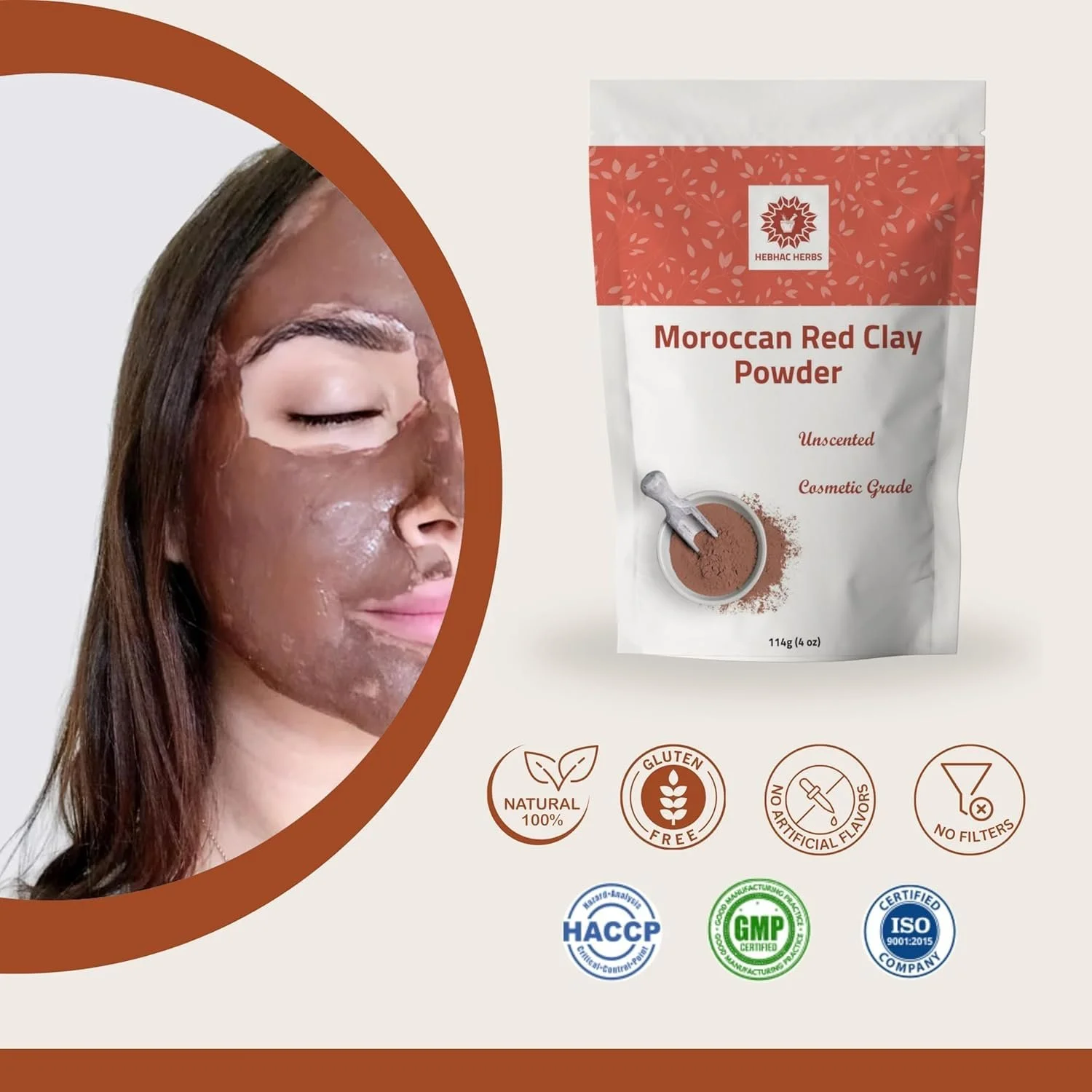 Маска Порошок из Марокканской Красной Глины Hebhac Herbals для Лица, Тела, Волос, Мыловарения и Спа, фото №4