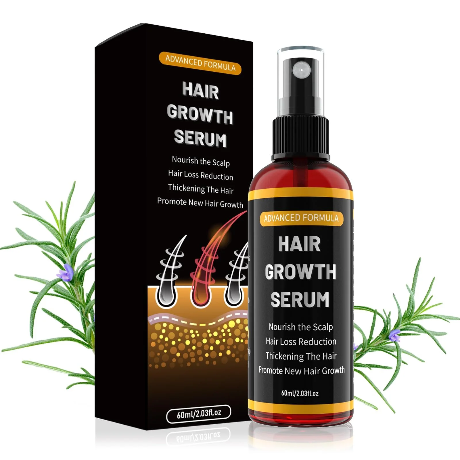 Спрей против выпадения волос для мужчин и женщин с 5% активным ингредиентом, с маслом розмарина для роста волос при тонких волосах, средство для роста бороды для мужчин 60 мл - 53, фото №1