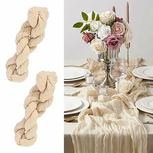 Купити Набір доріжок на стіл Cheese Cloth Boho Rustic 90 x 300 см Бежевий (2 шт.) - Фото 1 Набір доріжок на стіл Cheese Cloth Boho Rustic 90 x 300 см Бежевий (2 шт.) - Фото 1