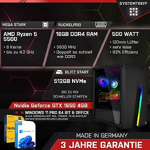 Комплект ПК SYSTEMTREFF Basic Gaming AMD Ryzen 5 5500 6x4.2GHz Nvidia Geforce GTX 1650 4GB DX12 512GB M.2 NVMe 16GB DDR4 RAM WLAN для геймерів Комп'ютер для ігор synthetic.ua - Фото 1