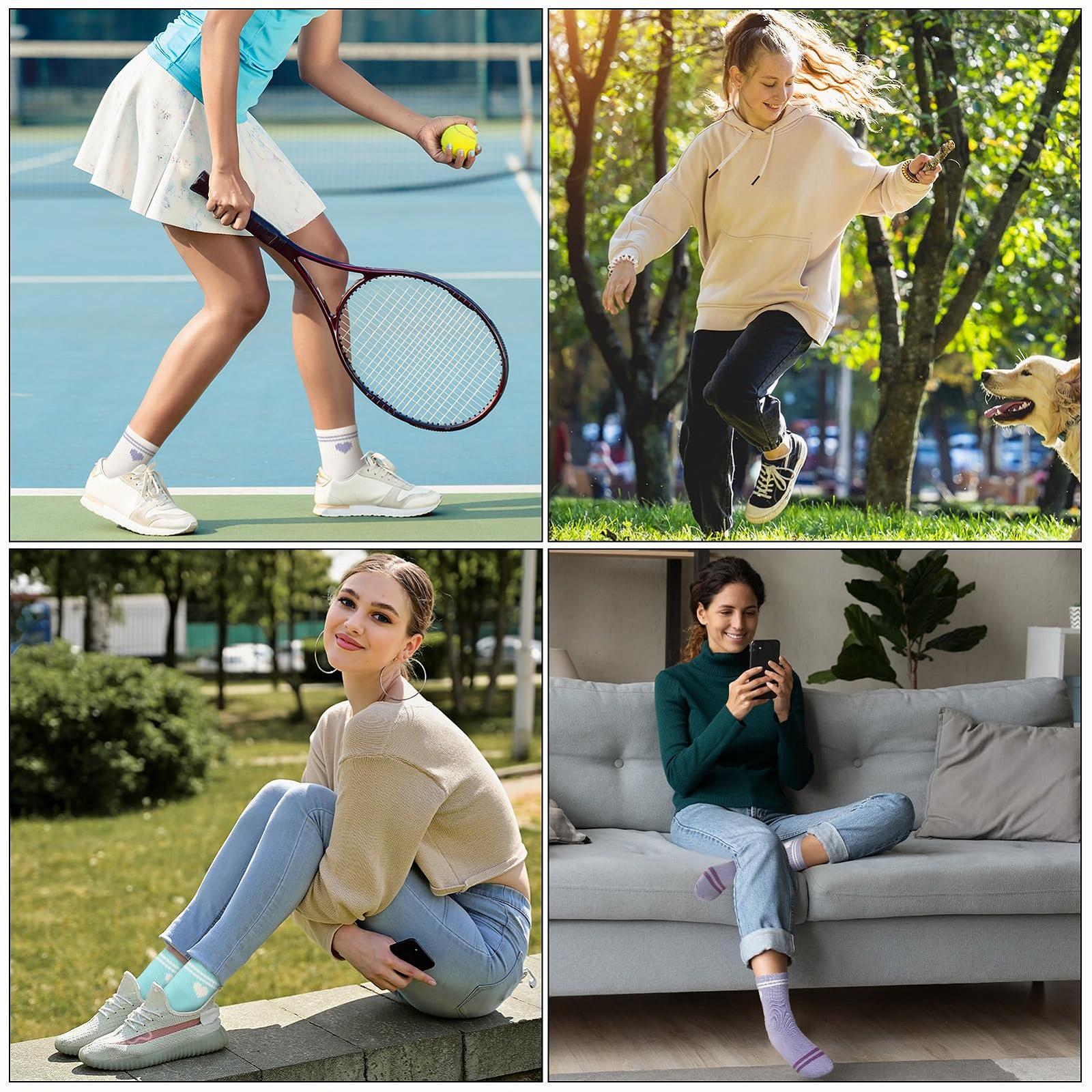 Носки теннисные женские с сердечком, 5 пар, спортивные носки, ретро носки в полоску, хлопковые носки, носки для бега, носки до середины голени, рабочие носки (разноцветные), фото №7