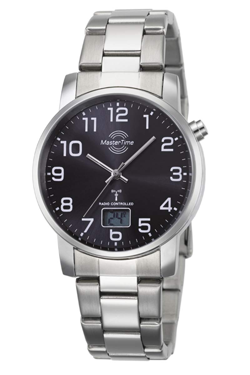 Часы мужские радиоуправляемые кварцевые Master Time серебристые MTGA-10694-21M, аналого-цифровые, с браслетом из нержавеющей стали, современные, фото №1