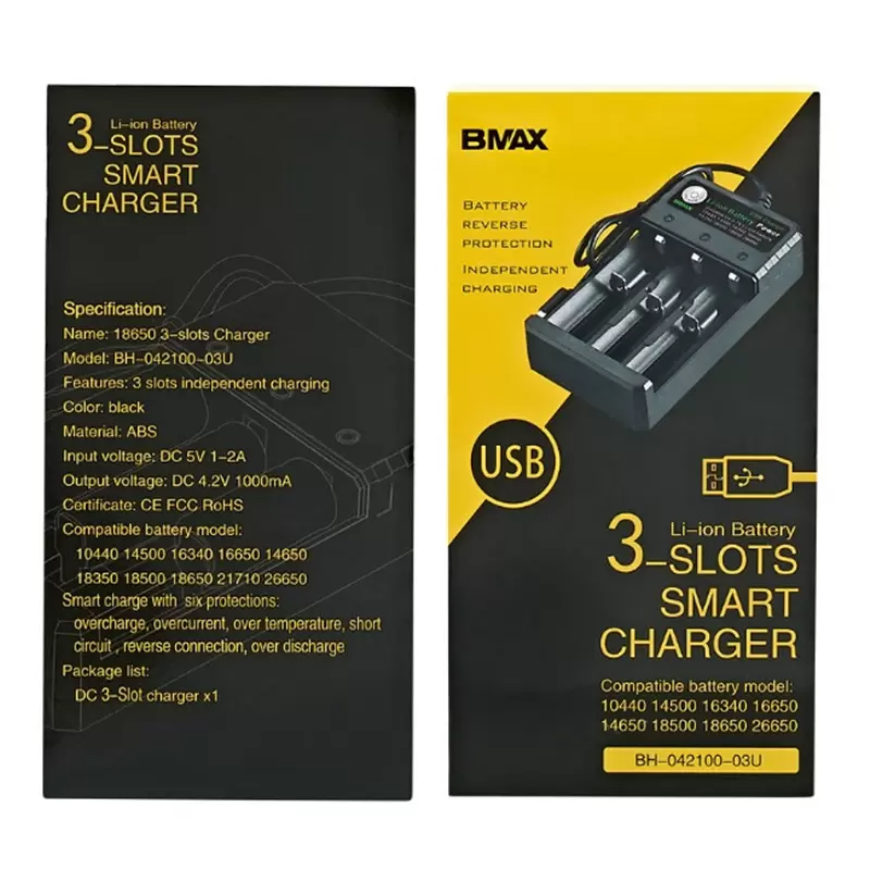 Зарядное устройство BMAX Charger на 3 слота Black Портативная зарядка, фото №3