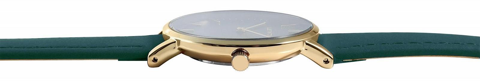 Женские часы Just Watch, зеленый ремешок из натуральной кожи, кварцевые часы с золотистым корпусом, диаметр 33 мм, минеральное стекло, застежка-пряжка, водонепроницаемость 3 Bar, классические часы для женщин, фото №2