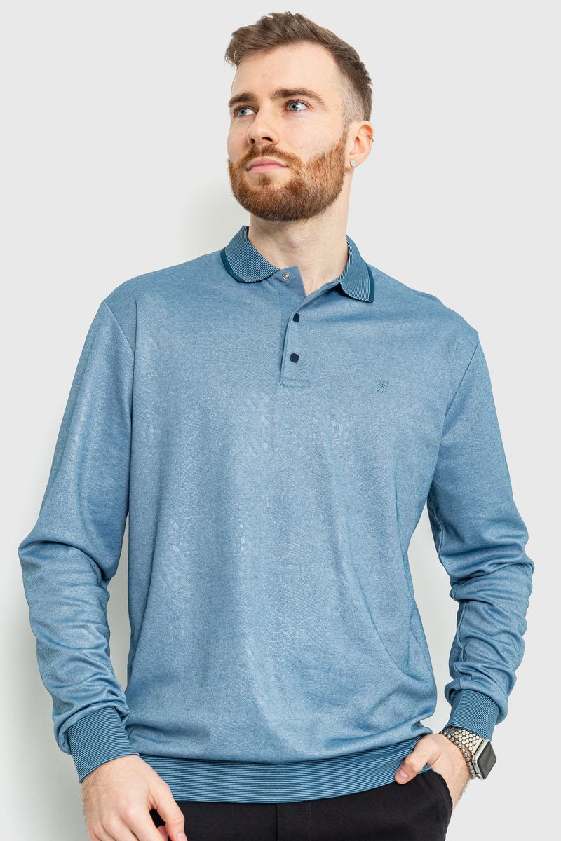 Поло чоловіче з довгим рукавим кольором темно-оливкова 157R304-3, фото №1