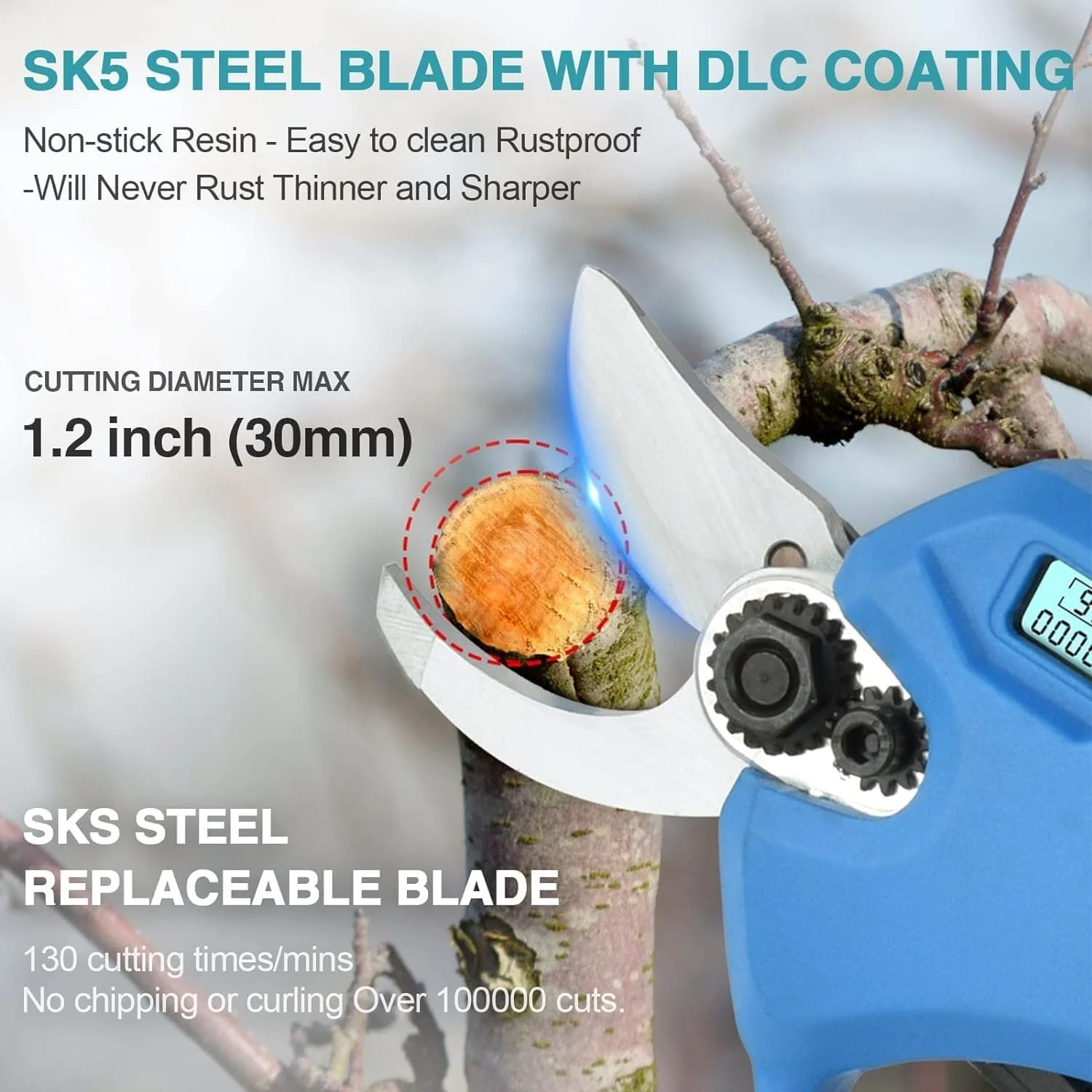 Садові ножиці акумуляторні електричні Max 30 мм діаметр різу з 2 x 2000 mAh батареями, фото №2