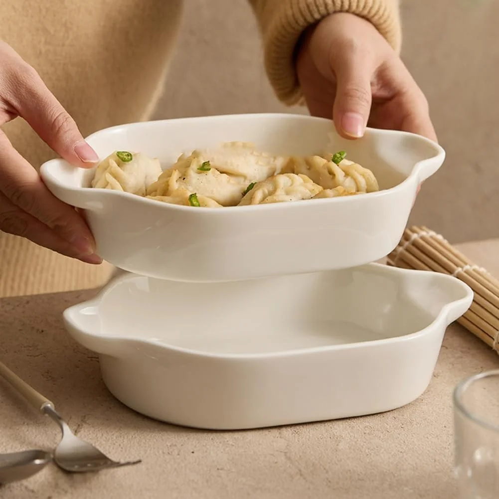 Форма для запекания Dxcaicc Овальная фарфоровая белая с двойными ручками, фото №8