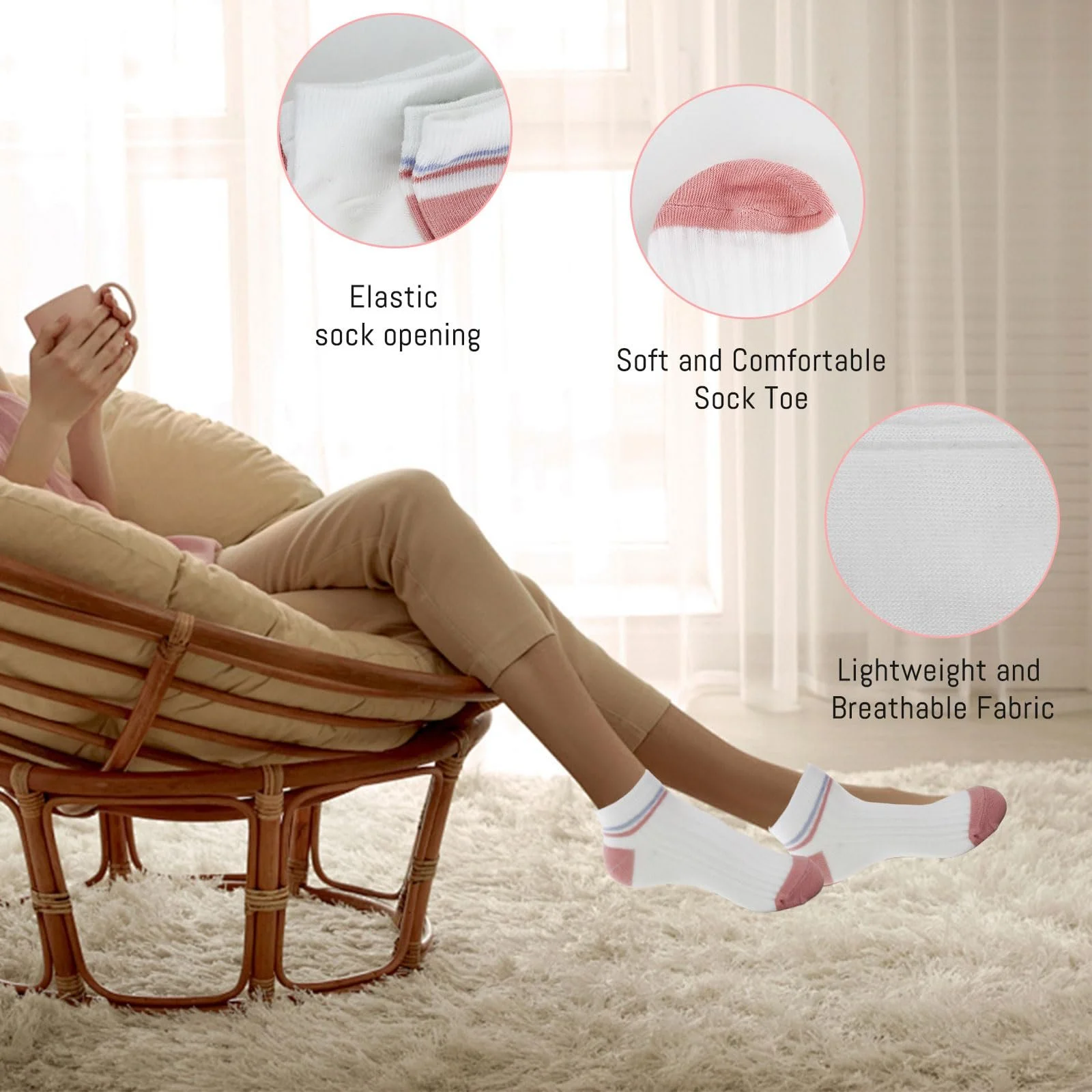 5 пар коротких шкарпеток для жінок, тонкі дихаючі шкарпетки для кросівок, фото №3