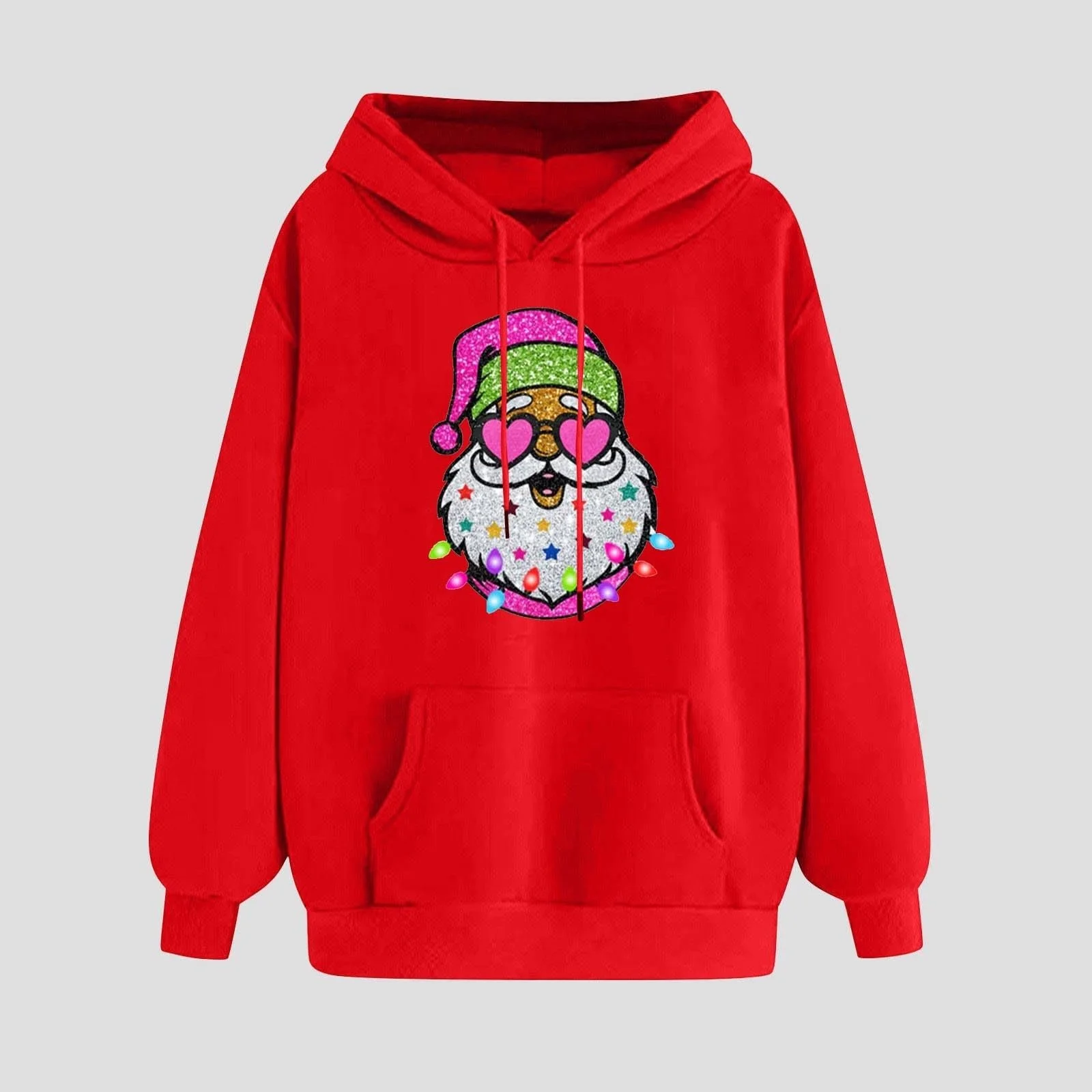 Женская Толстовка с капюшоном tsaChick Рождественский принт, длинный рукав, открытые плечи, карман, фото №2