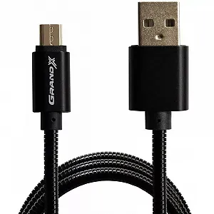 Кабель Grand-X USB-microUSB 2.1A, 1м CU защита метал оплетка Black (MM-01B), упаковка гифтбокс с окном