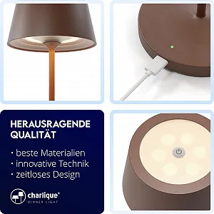 Настільна лампа charlique Dinner Light LED 24 см Акумуляторна USB IP54 Коричнева synthetic.ua - Фото 1