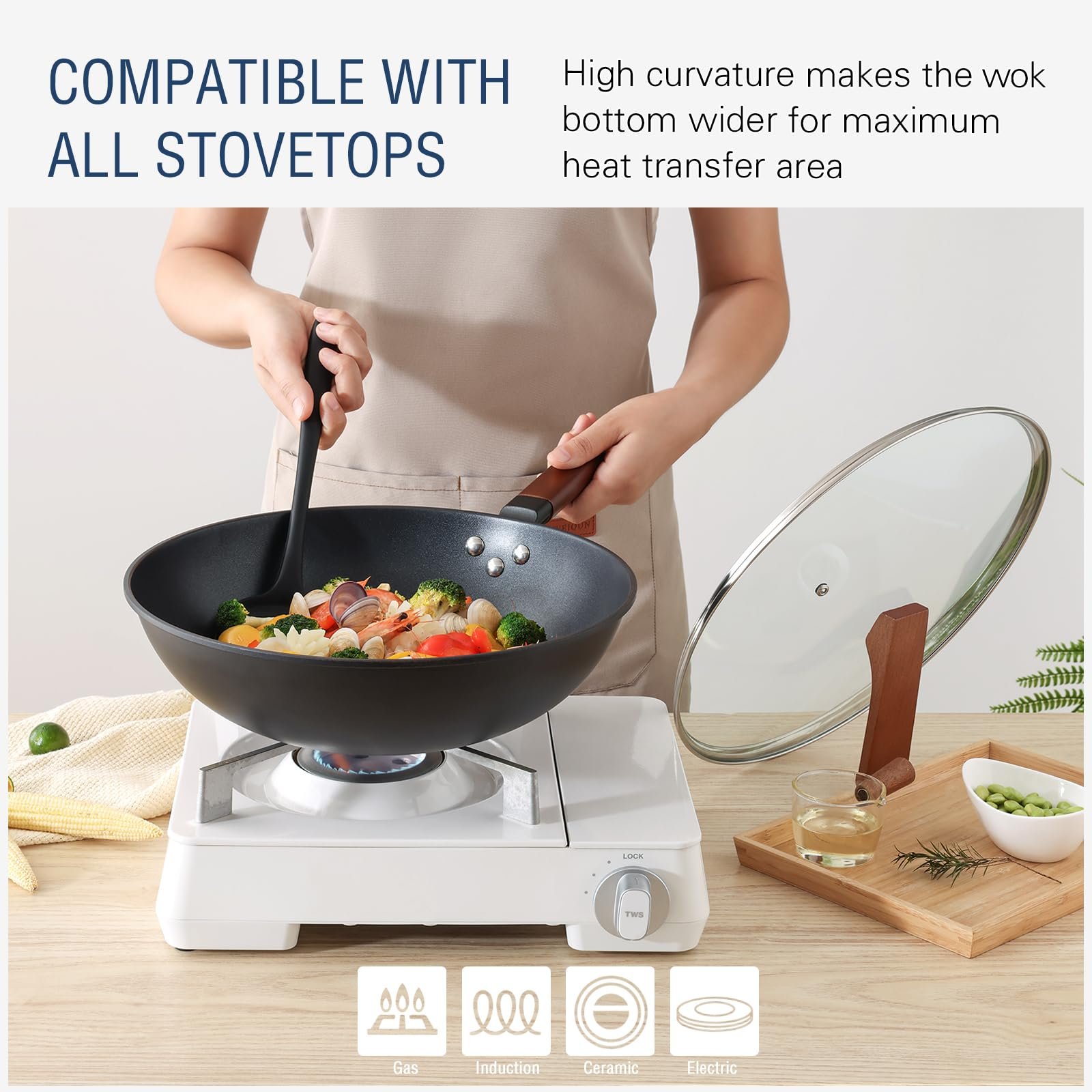 Сковорода-Вок Kordisen C антипригарным покрытием 33 см/5.6 л с крышкой, Без химического покрытия, Предварительно обработанный, Подходит для индукционных/электрических/газовых плит, фото №2 Сковорода-Вок Kordisen C антипригарным покрытием 33 см/5.6 л с крышкой, Без химического покрытия, Предварительно обработанный, Подходит для индукционных/электрических/газовых плит, фото №2