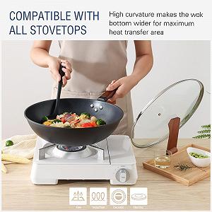 Сковорода-Вок Kordisen C антипригарным покрытием 33 см/5.6 л с крышкой, Без химического покрытия, Предварительно обработанный, Подходит для индукционных/электрических/газовых плит synthetic.ua - Фото 1