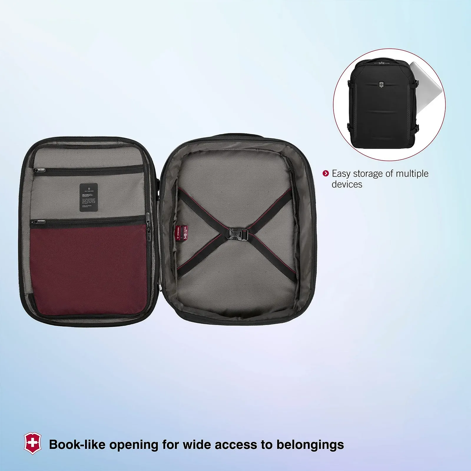 Рюкзак для ноутбука Victorinox Crosslight Boarding Bag 15.6" Расширяемый Черный, фото №4 Рюкзак для ноутбука Victorinox Crosslight Boarding Bag 15.6" Расширяемый Черный, фото №4