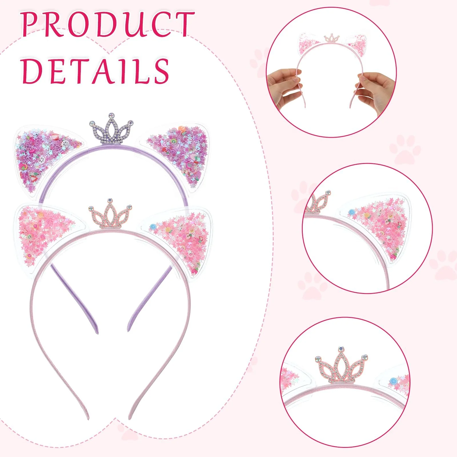 Набір з 2 Обручів з котячими вушками з короною, фото №3