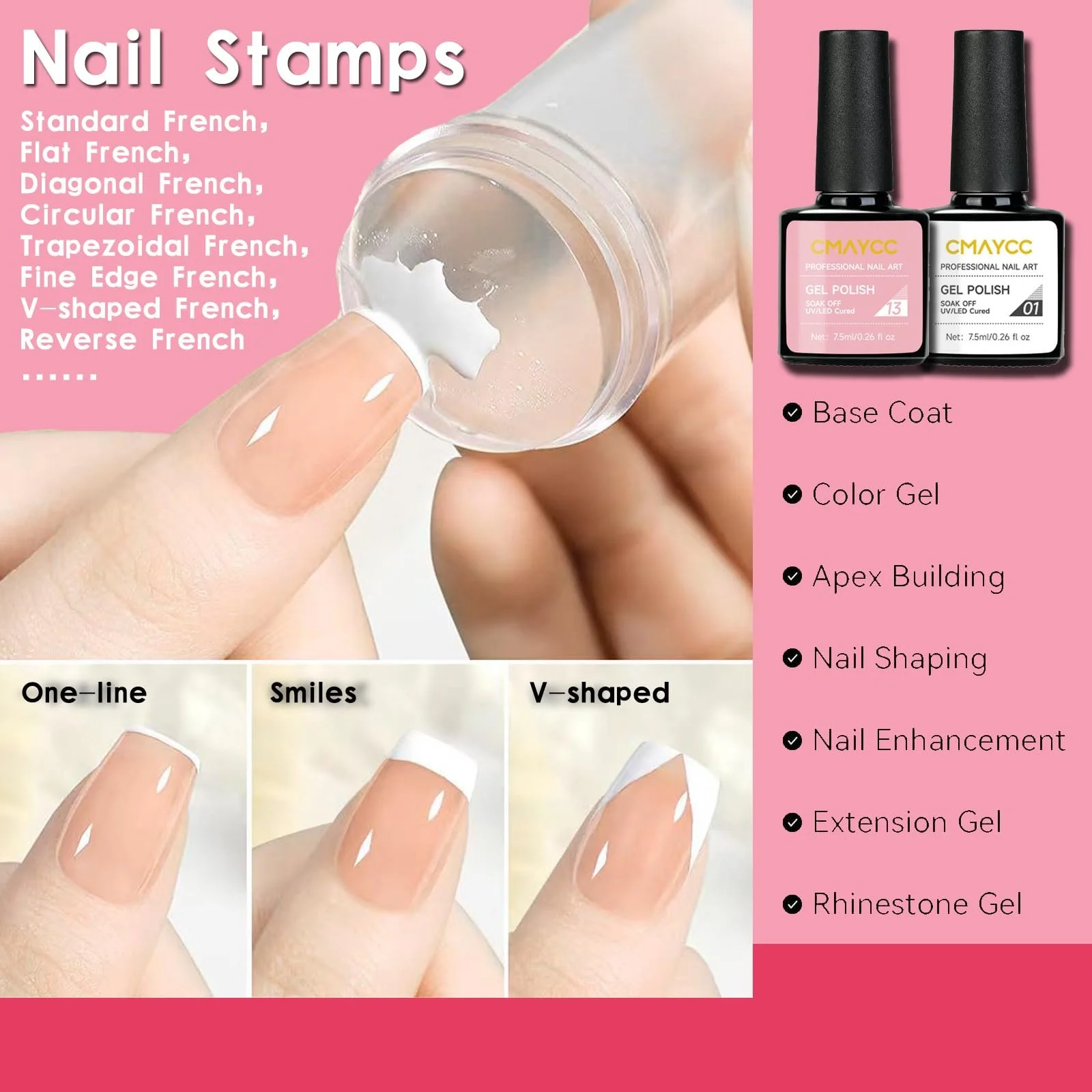 Набор для французского маникюра, розово-белый набор гель-лаков, печать для французского маникюра, в комплекте 3 профессиональные ручки для покраски ногтей, фото №2