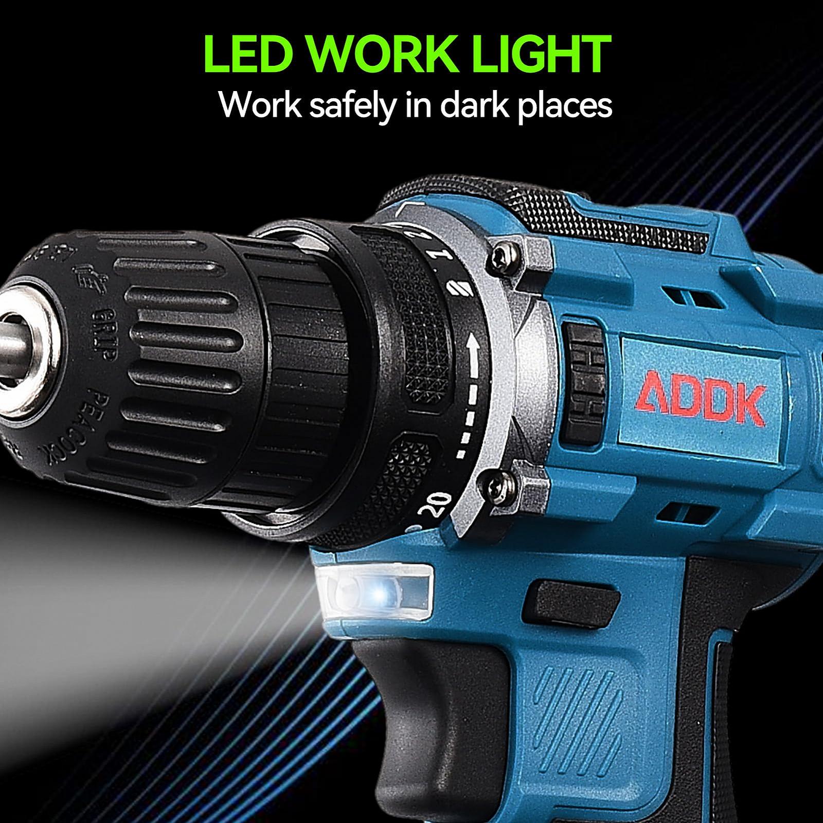 Шуруповерт бездротовий 21V з 2 акумуляторами та 37 аксесуарами з регулюванням крутного моменту 25+1, 2 змінні швидкості (двигун безщітковий 2000mA), фото №5