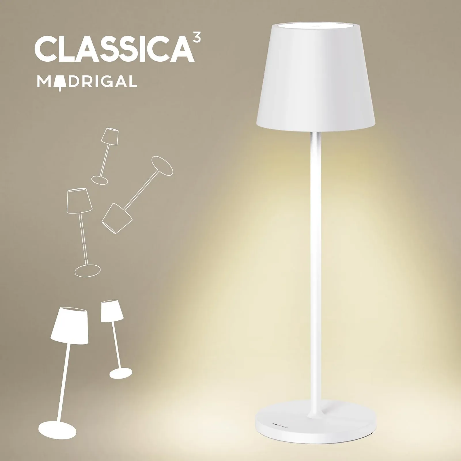 Настільна лампа Stilosa Classica 3 LED акумуляторна IP54 з диммером USB-C Матова біла, фото №2