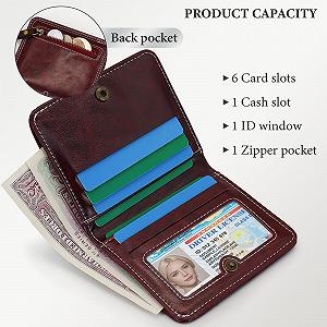 Кошелек AdiStylinno Маленький PU Кожаный Цветочный Bifold Slim Mini Ретро Картхолдер Отделение для монет Окно для ID 6 слотов для карт, винно-красный, ретро synthetic.ua - Фото 1