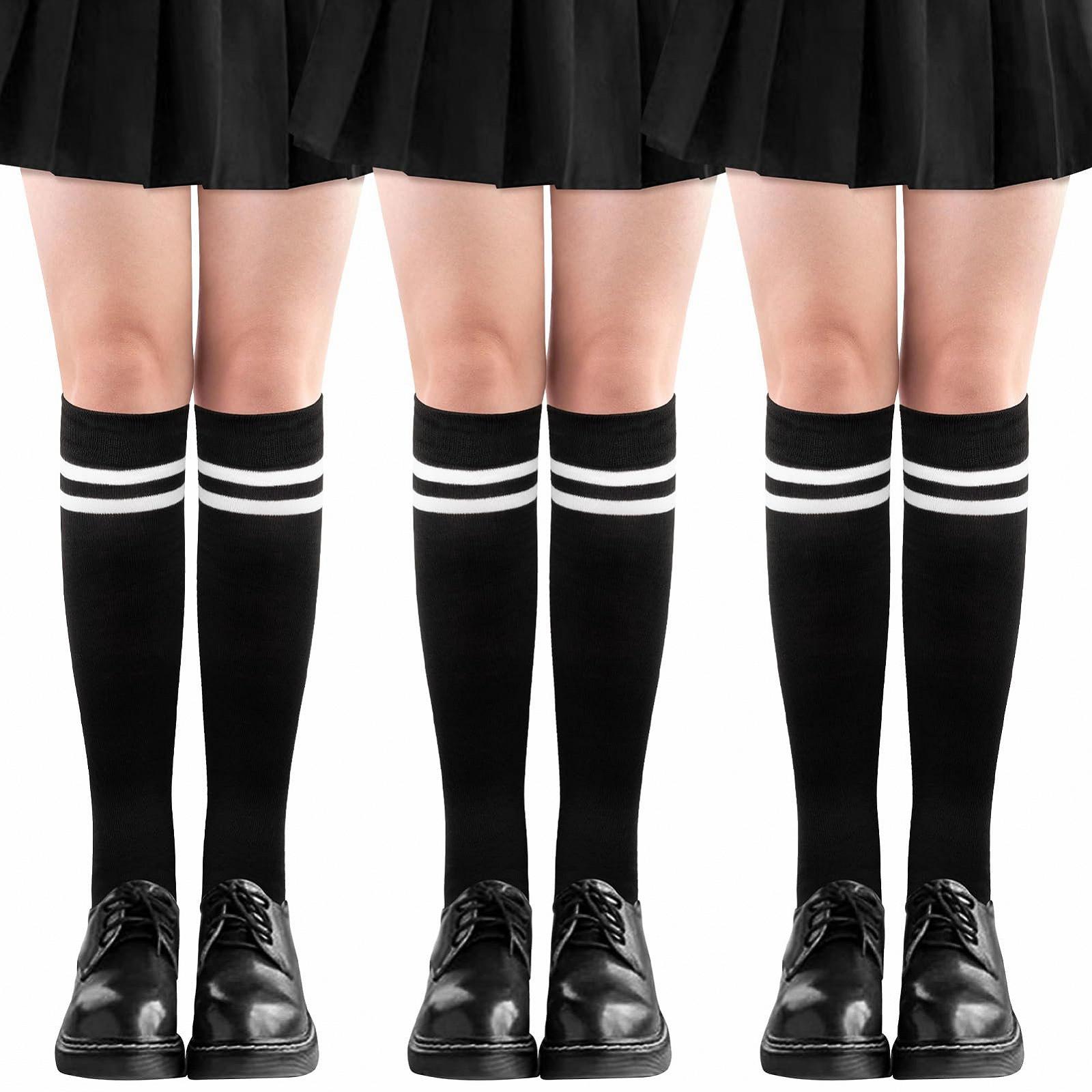 Женские гольфы 3 пары Мягкие и эластичные гольфы до колена 2 цвета Комбинация Длинные стильные гольфы для женщин на каждый день Косплей Вечеринка Рождество, фото №1